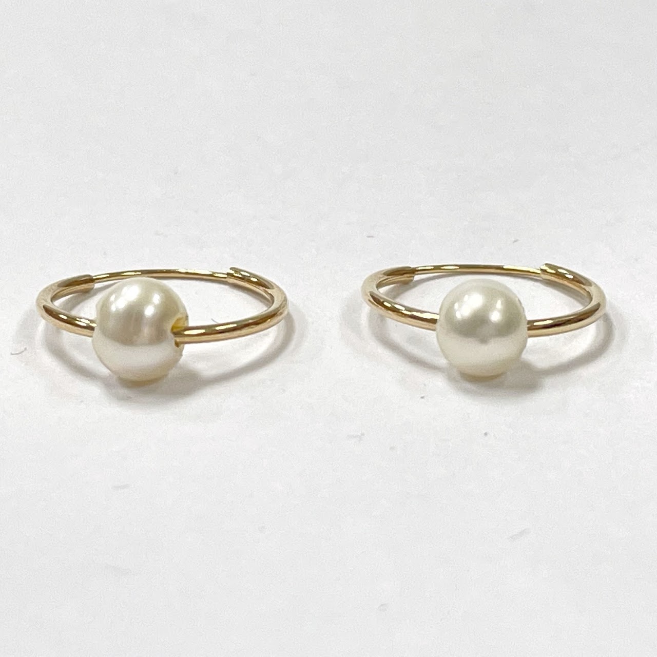 14K Gold & Pearl Huggie Hoop Earrings