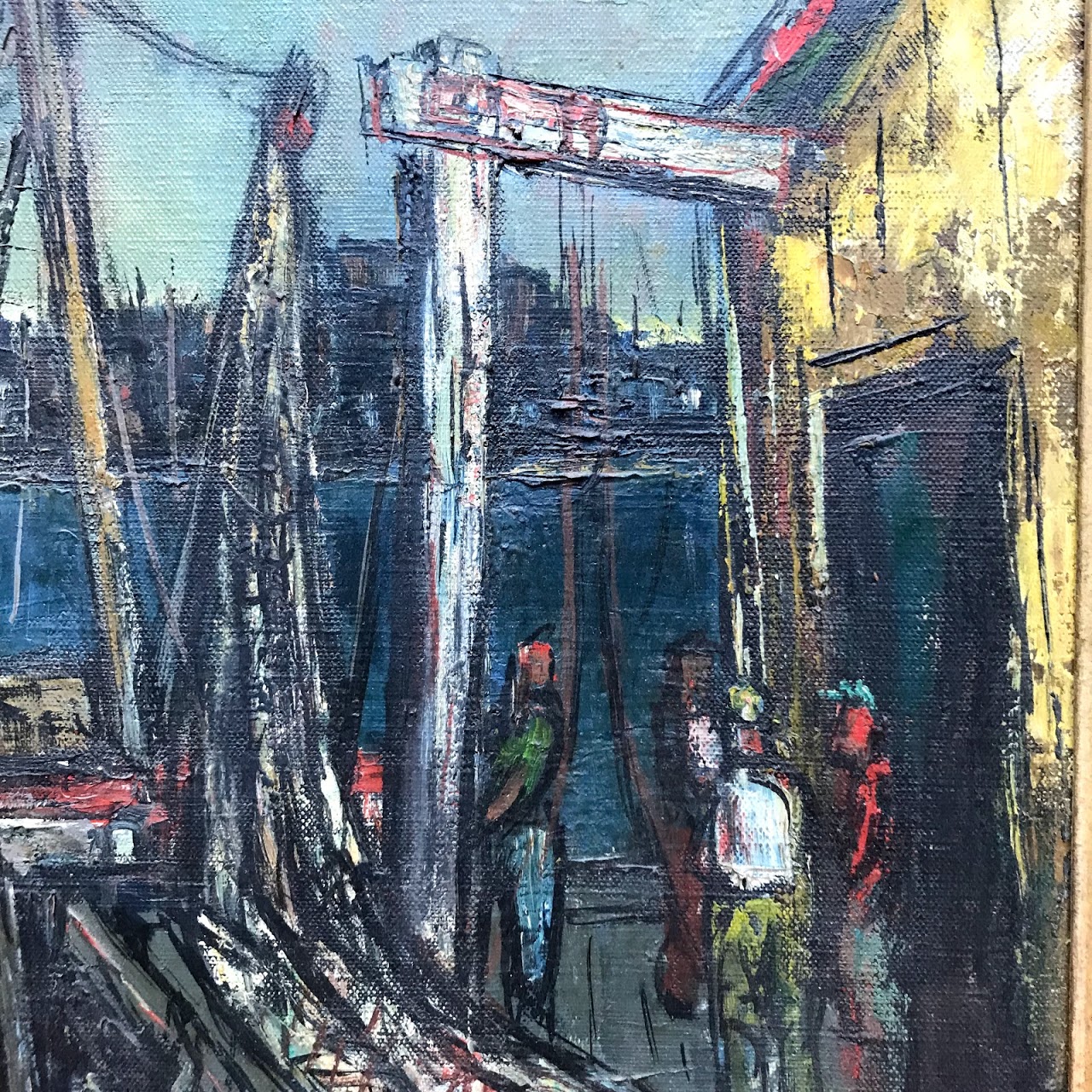 Sol Wilson Signed Mid-Century Modernist Harbor Scene Oil Painting