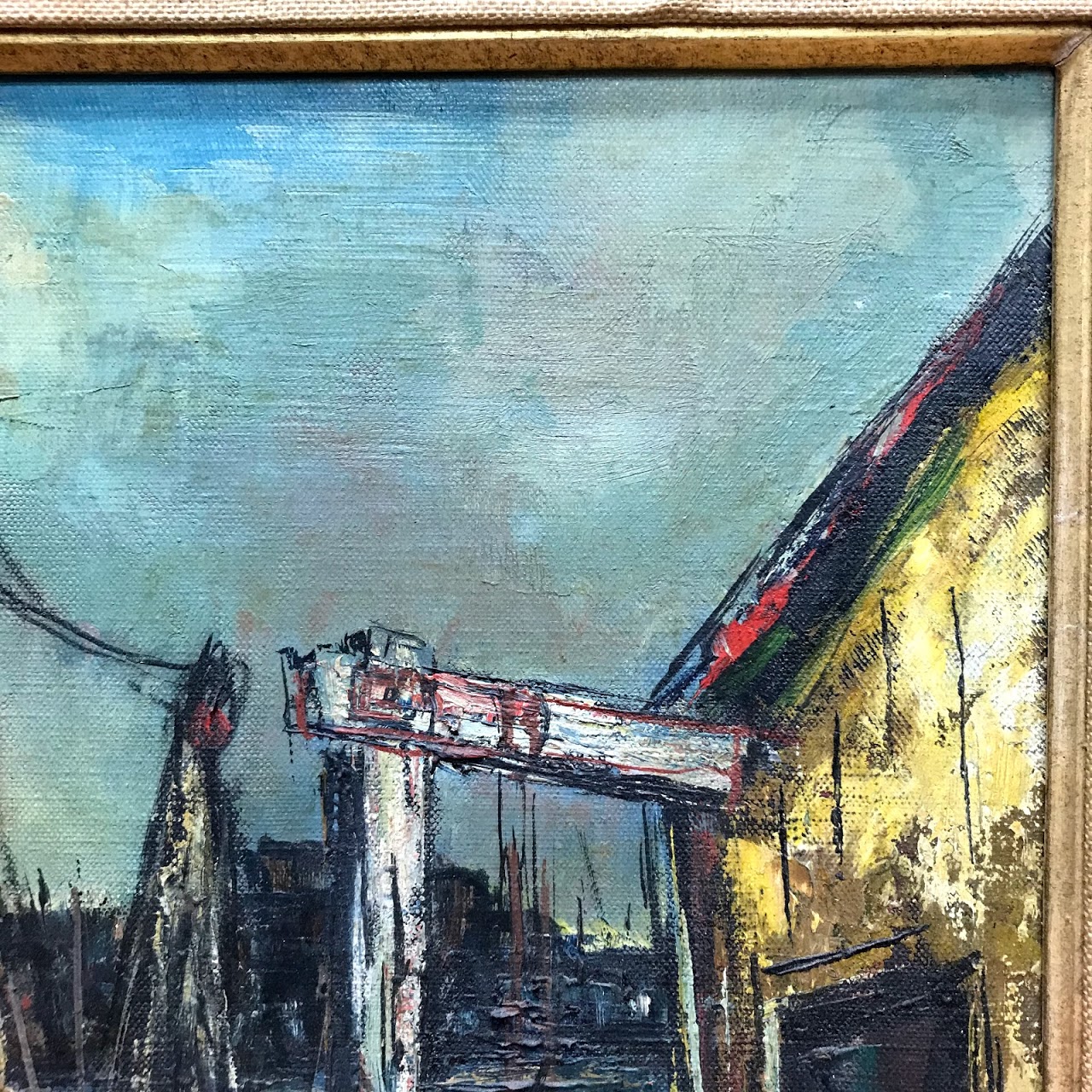 Sol Wilson Signed Mid-Century Modernist Harbor Scene Oil Painting