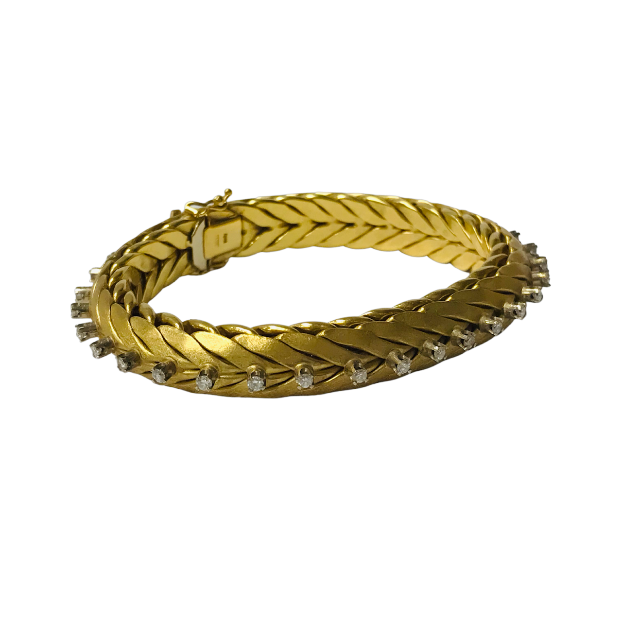 18K Gold & Diamond Herringbone Mesh Bangle