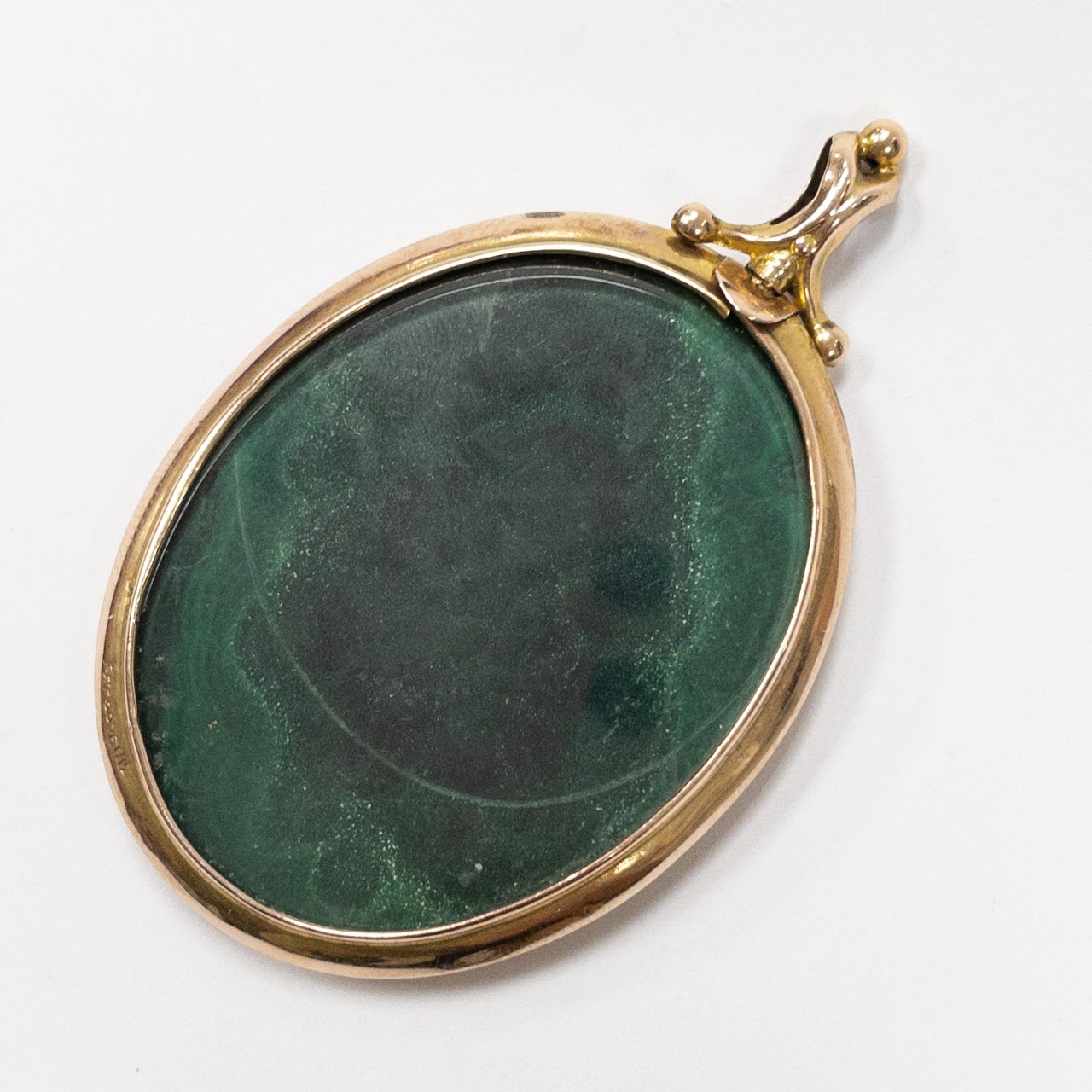 14K Gold & Malachite Heraldic Medallion Pendant