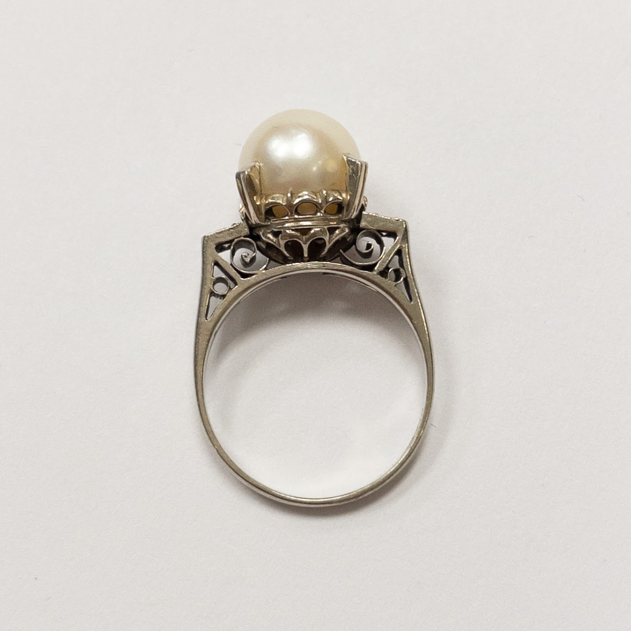 14K White Gold, Pearl & White Sapphire Ring