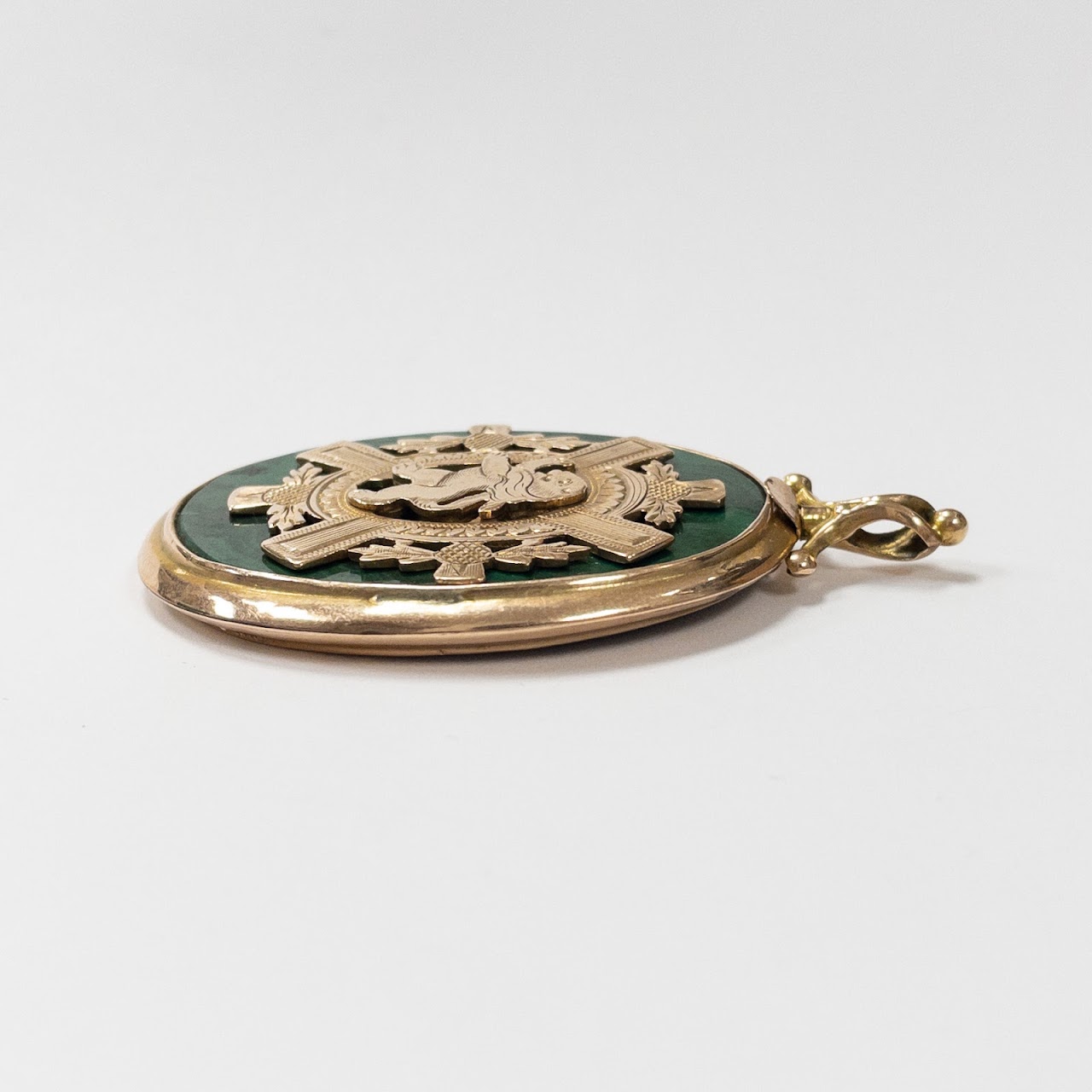 14K Gold & Malachite Heraldic Medallion Pendant