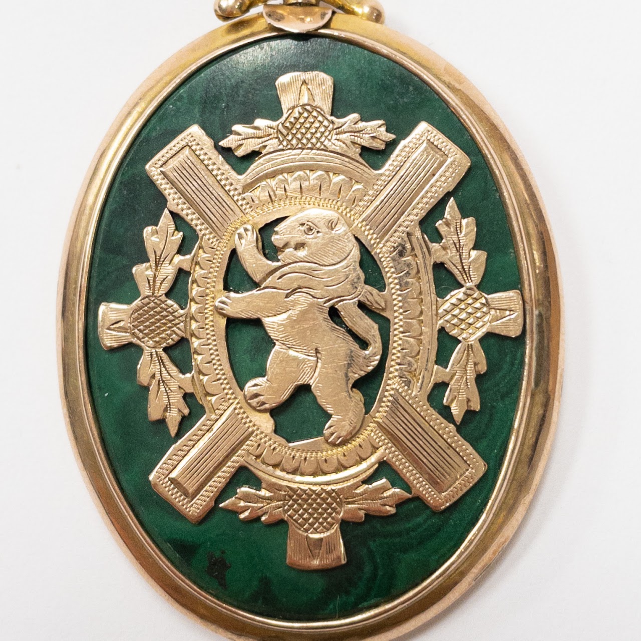 14K Gold & Malachite Heraldic Medallion Pendant