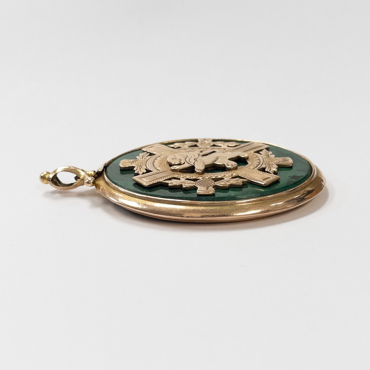 14K Gold & Malachite Heraldic Medallion Pendant