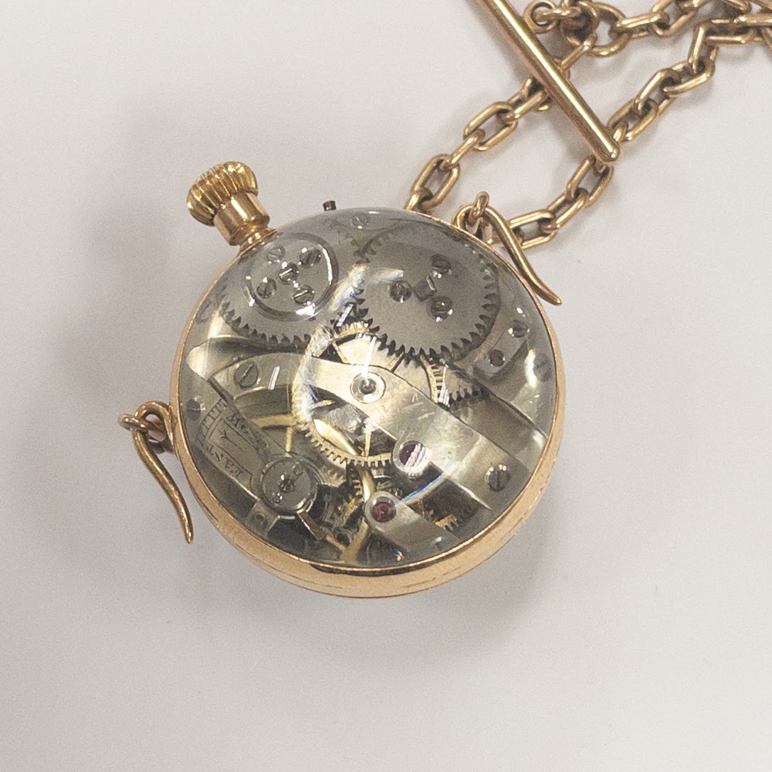 18K Gold Glass Ball Pocket Watch