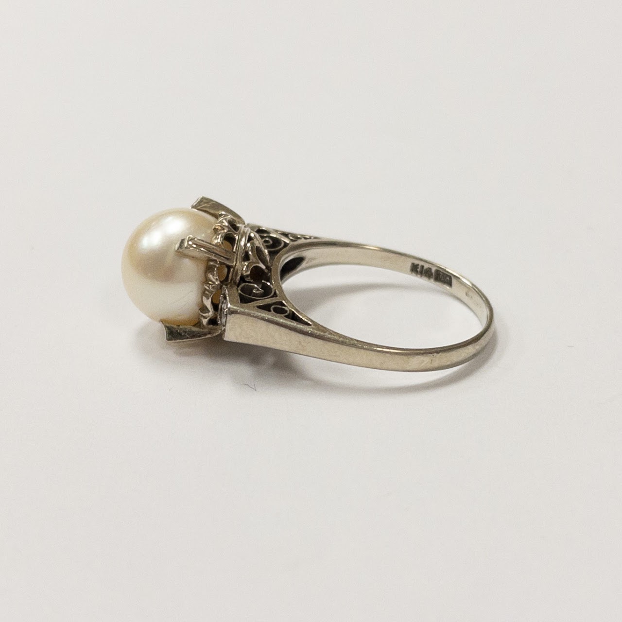 14K White Gold, Pearl & White Sapphire Ring