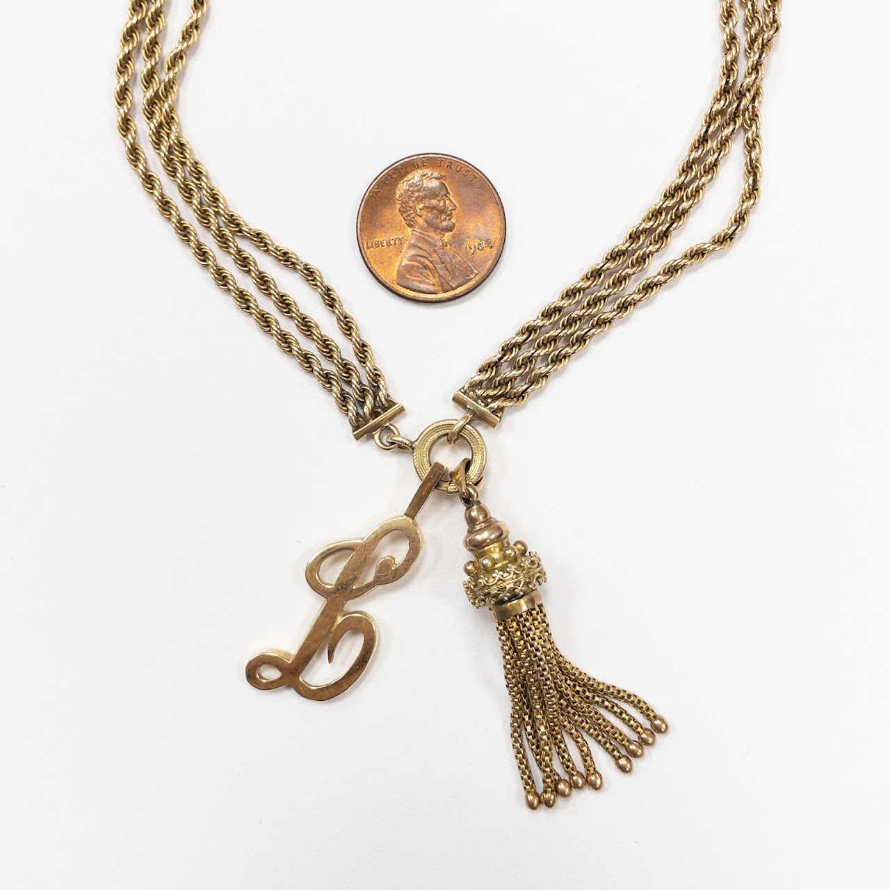 14K Gold Victorian Watch Chain with Dual Fobs