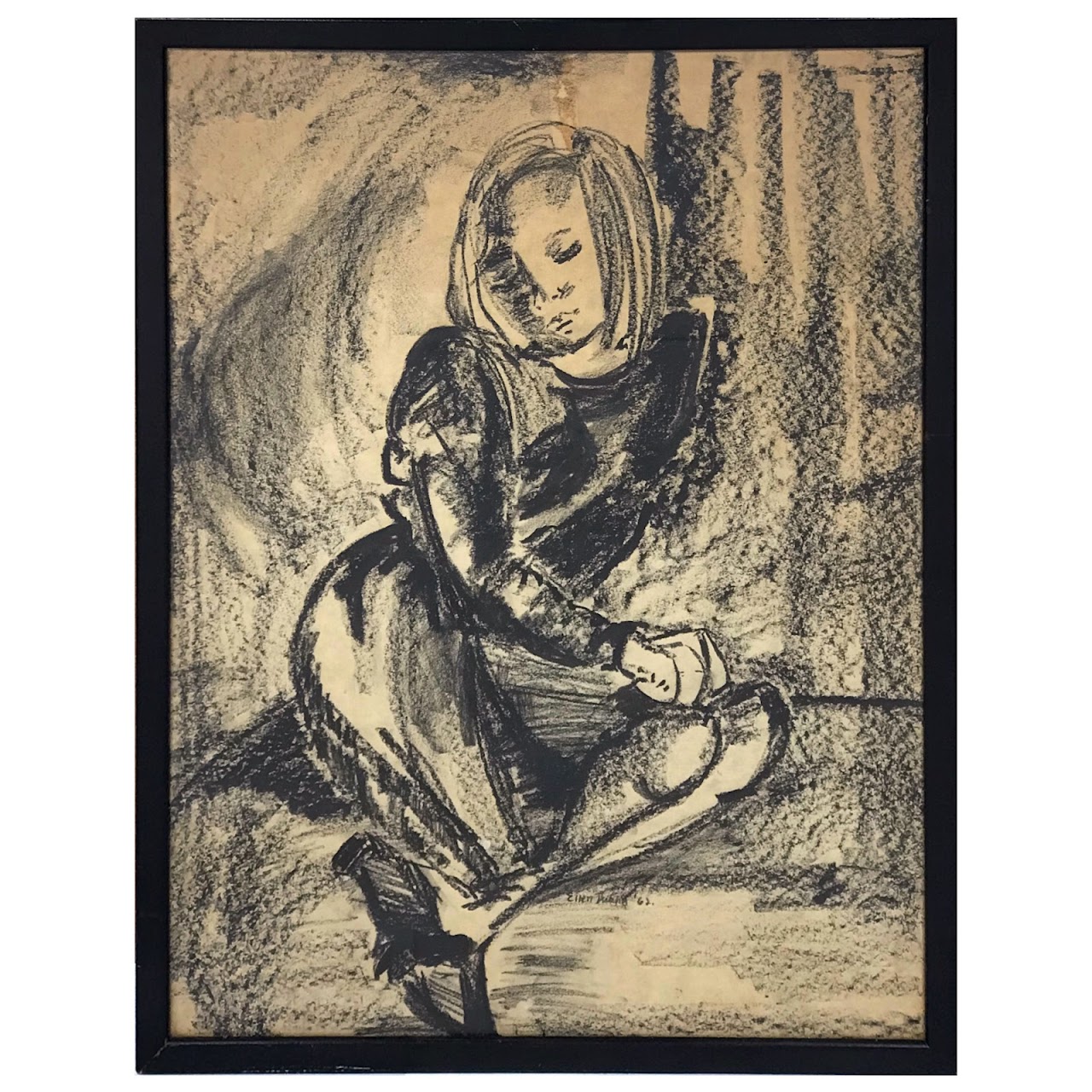 Ellen Dublin Signed Charcoal Drawing, 1962