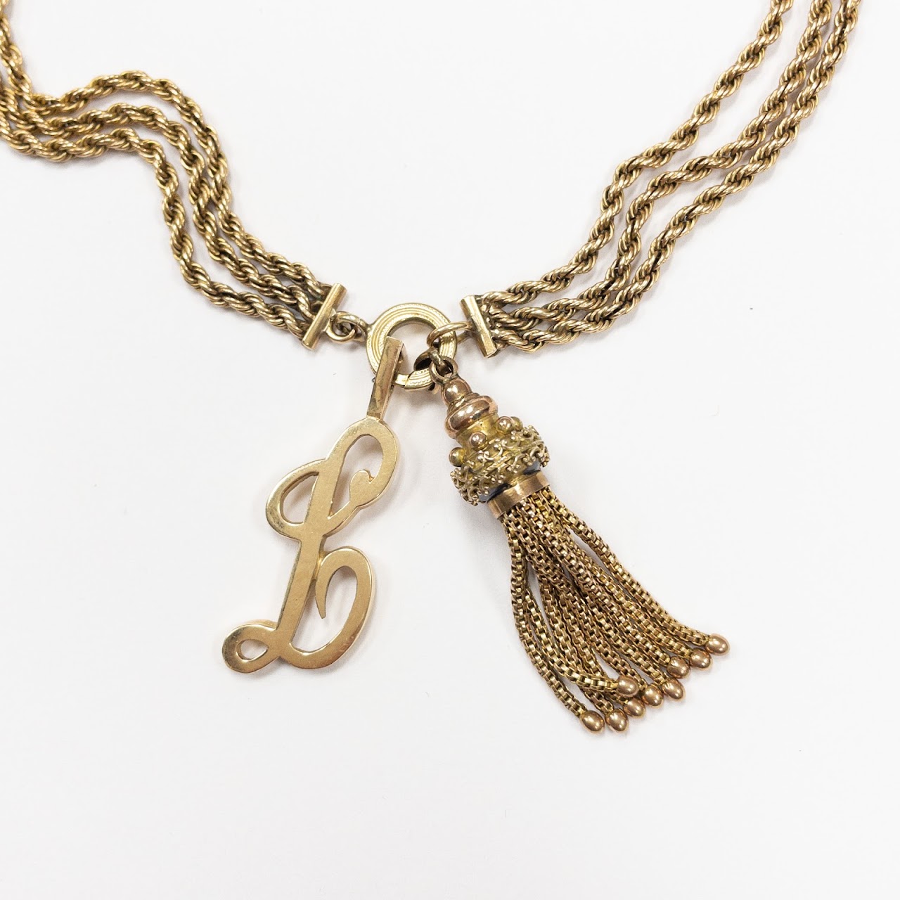 14K Gold Victorian Watch Chain with Dual Fobs