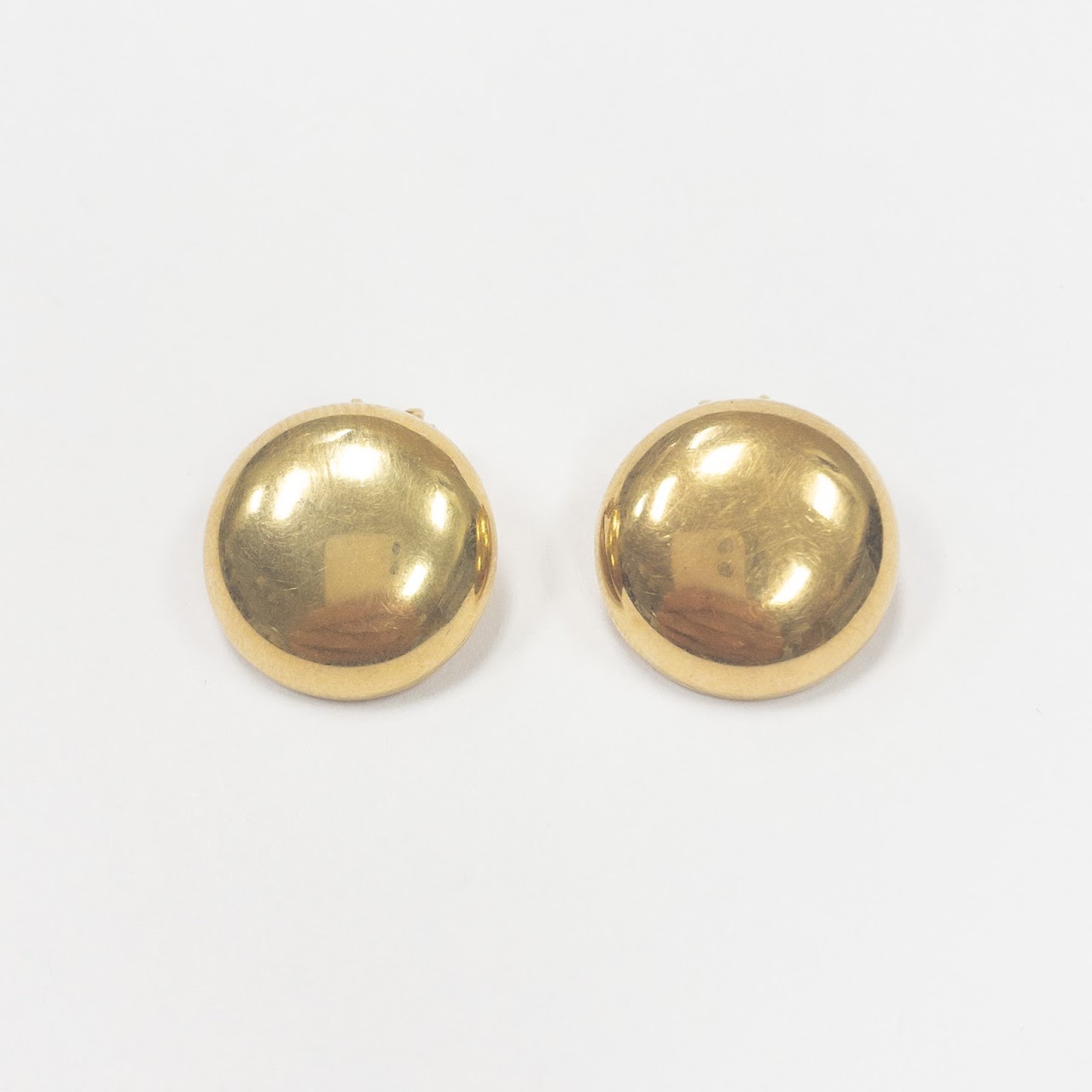 18K Gold Round Clip Earrings