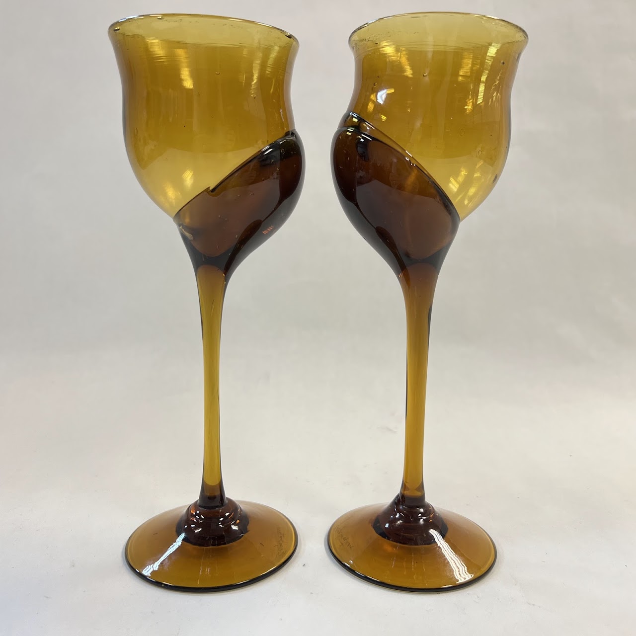 Jim Engebretson Art Glass Wine Goblet Pair