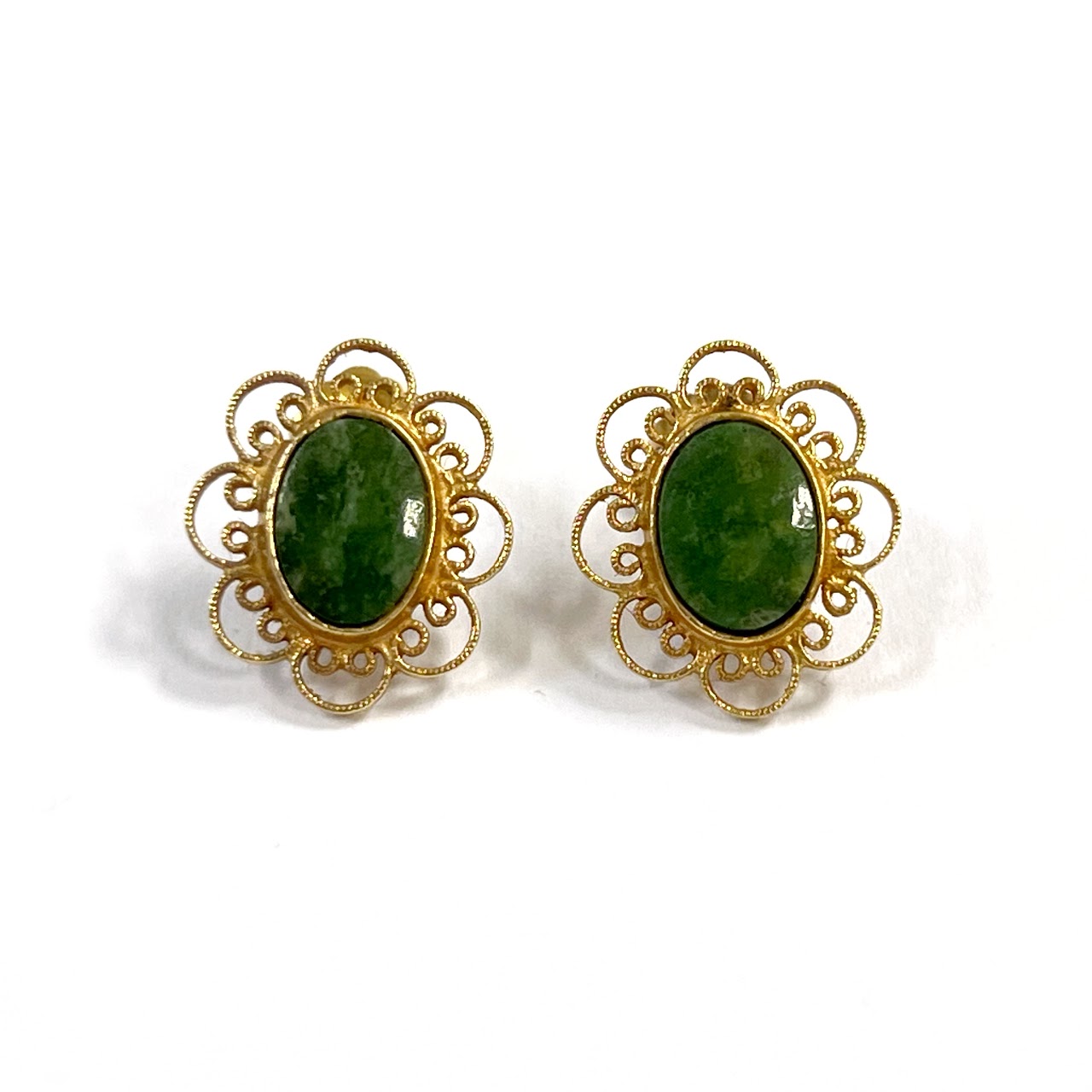 14K Gold and Nephrite Jade Earrings