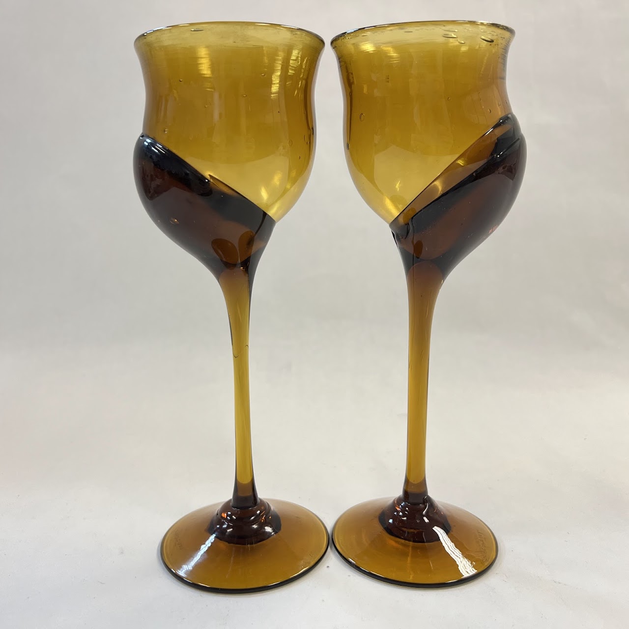 Jim Engebretson Art Glass Wine Goblet Pair