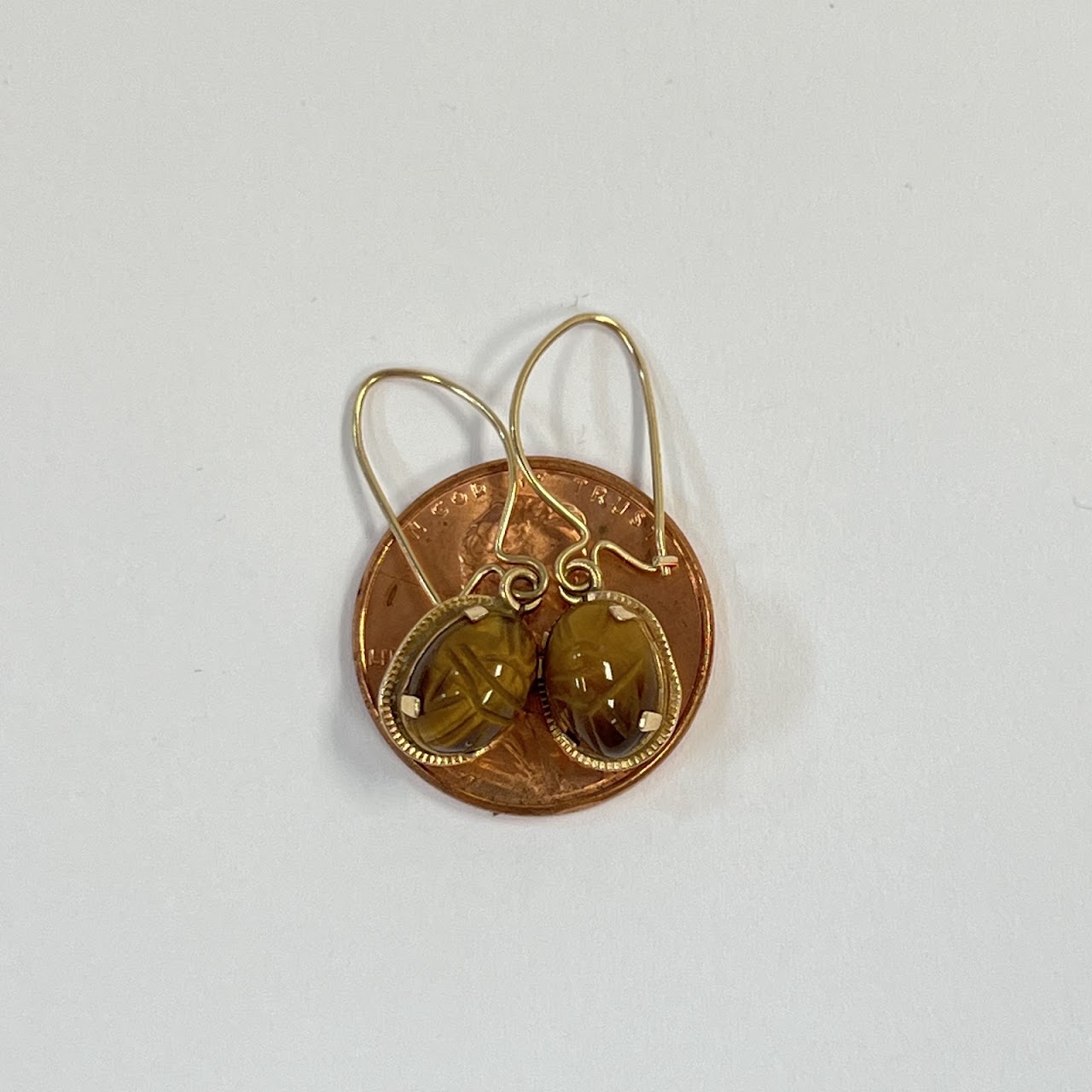 14K Gold and Tiger Eye Delicate Dangle Earrings