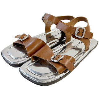 Prada Flat Metallic Buckle Strap Sandals