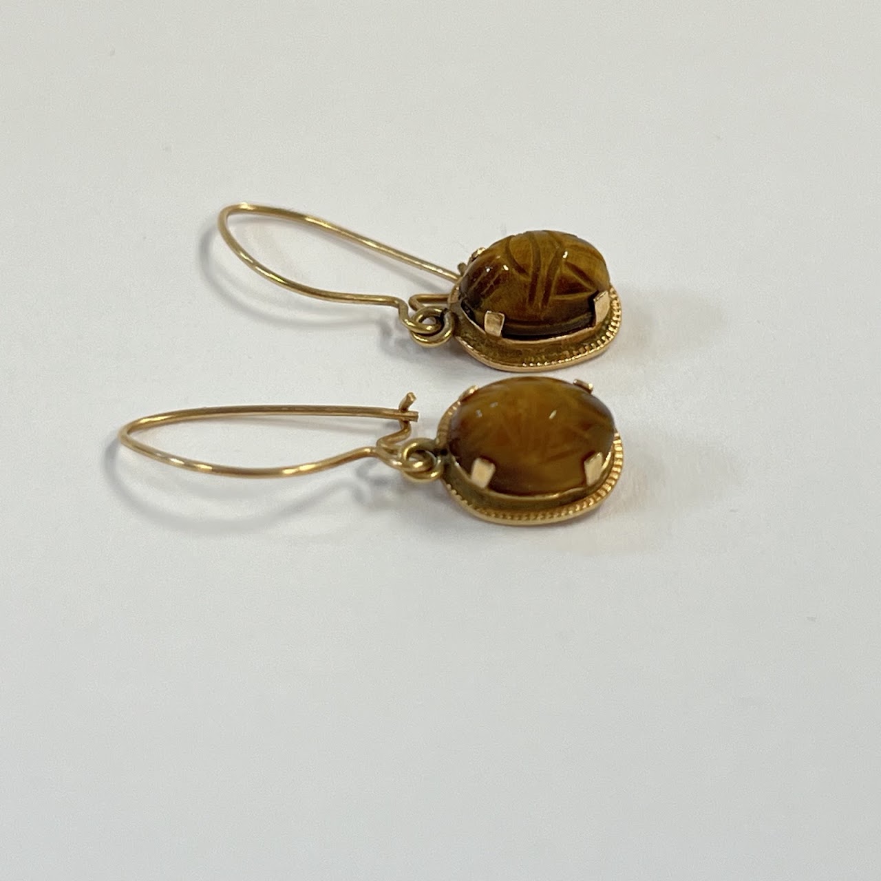 14K Gold and Tiger Eye Delicate Dangle Earrings