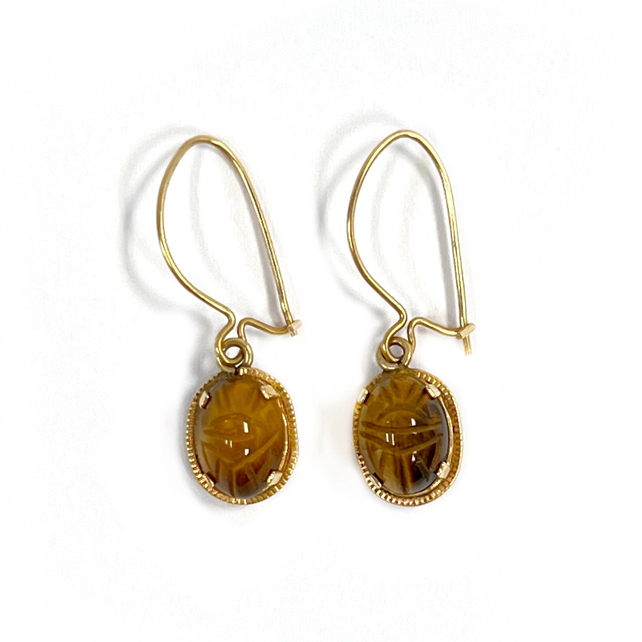 14K Gold and Tiger Eye Delicate Dangle Earrings