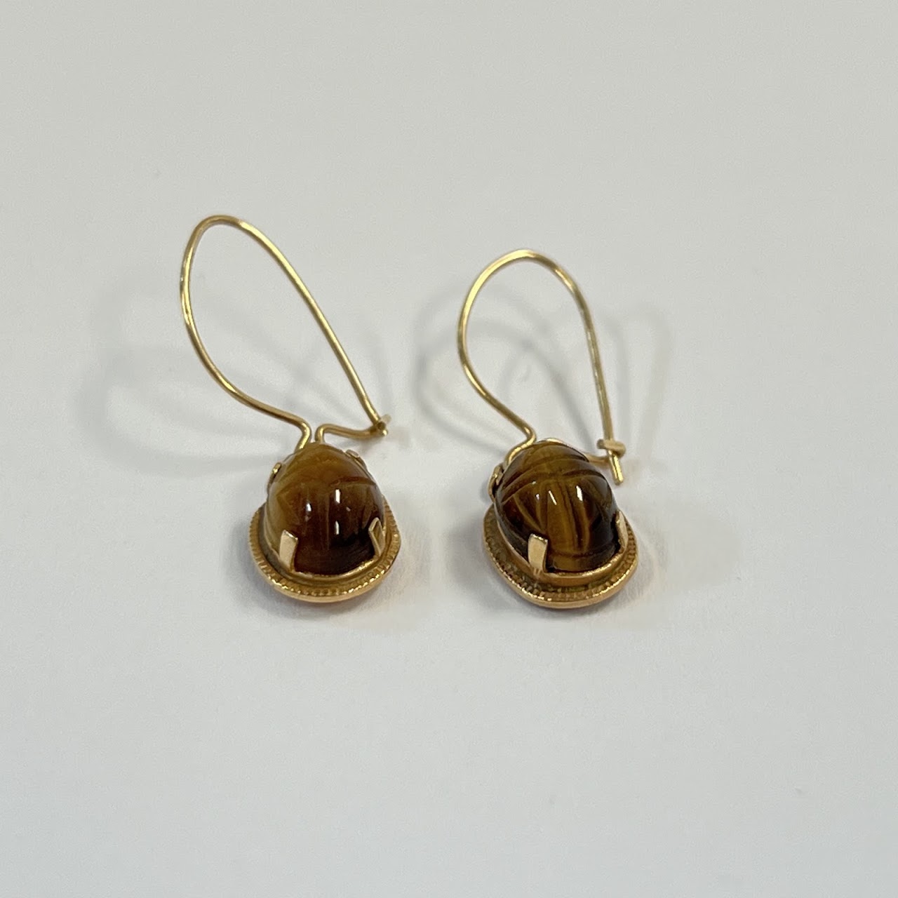 14K Gold and Tiger Eye Delicate Dangle Earrings