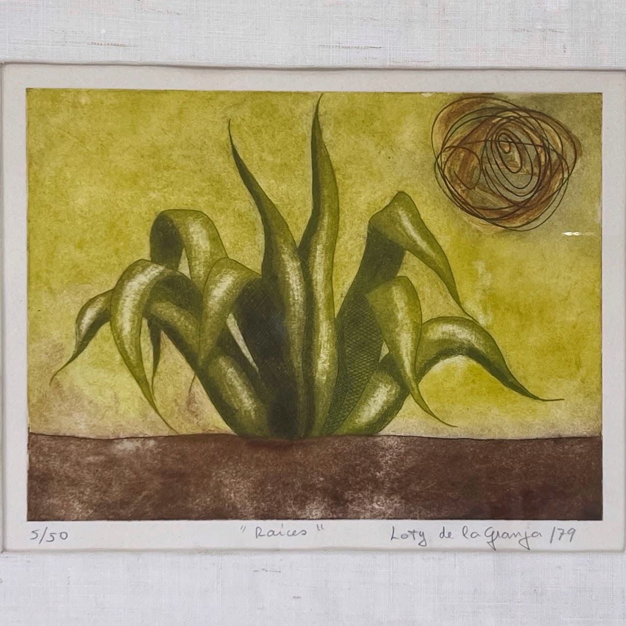 Loty de la Granja 'Raices' Modernist Agave Plant Etching and Aquatint, 1979