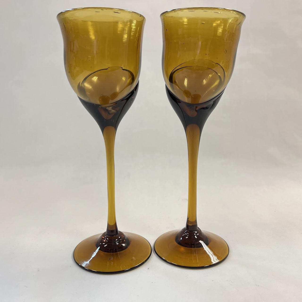 Jim Engebretson Art Glass Wine Goblet Pair