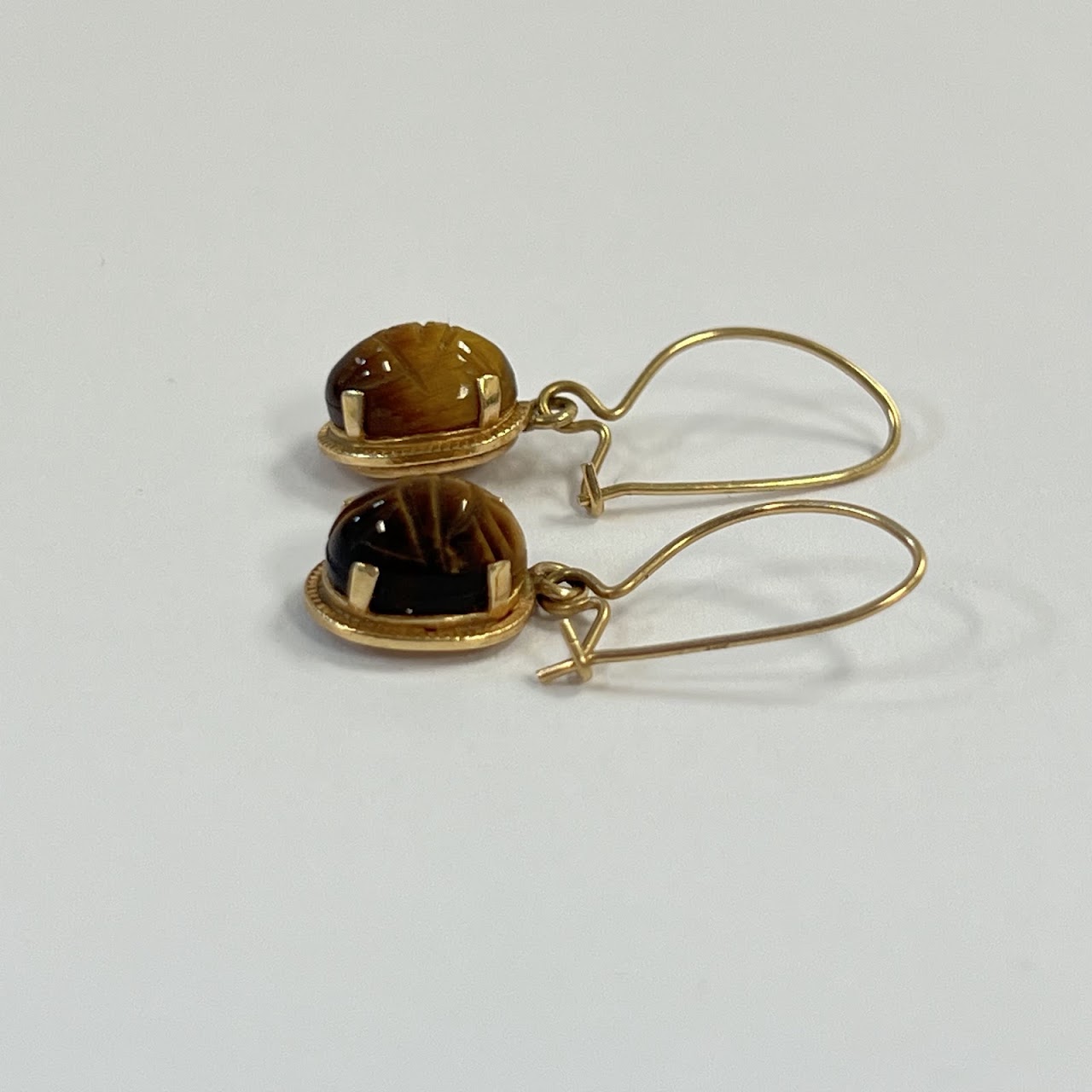 14K Gold and Tiger Eye Delicate Dangle Earrings