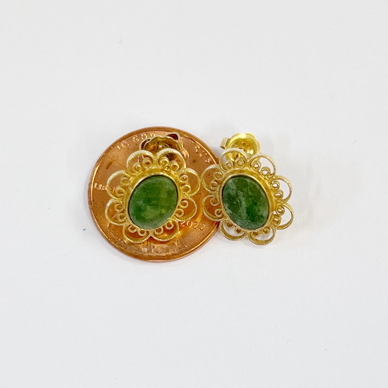 14K Gold and Nephrite Jade Earrings