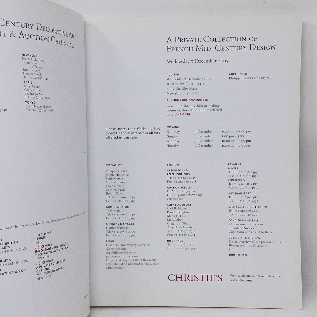 Christie's: A Private Collection of French Mid-Century Design 2005 Catalogue