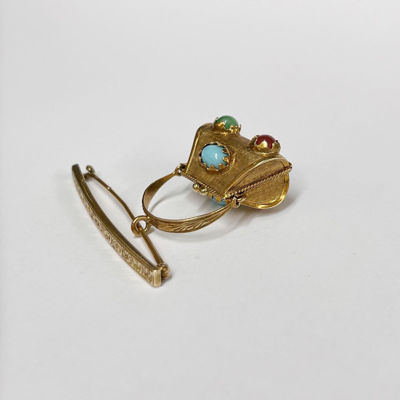 14K Gold and Multi-Stone Purse Poison Box Brooch