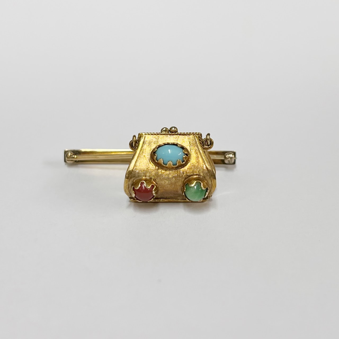 14K Gold and Multi-Stone Purse Poison Box Brooch