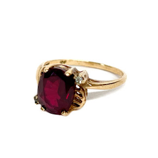 10K Gold, Red and Clear Stone Ring