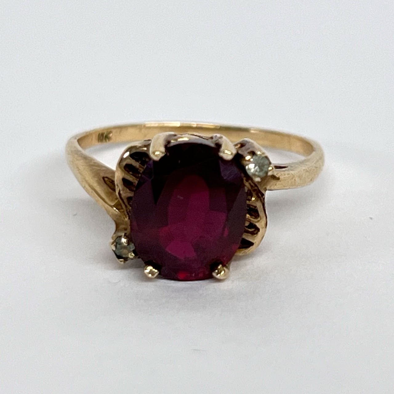 10K Gold, Red and Clear Stone Ring