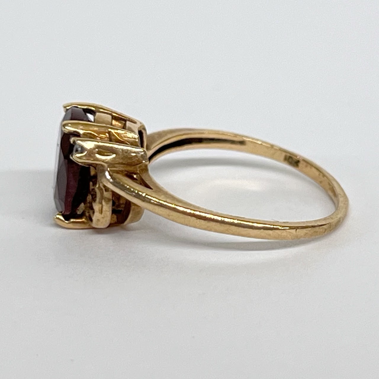 10K Gold, Red and Clear Stone Ring