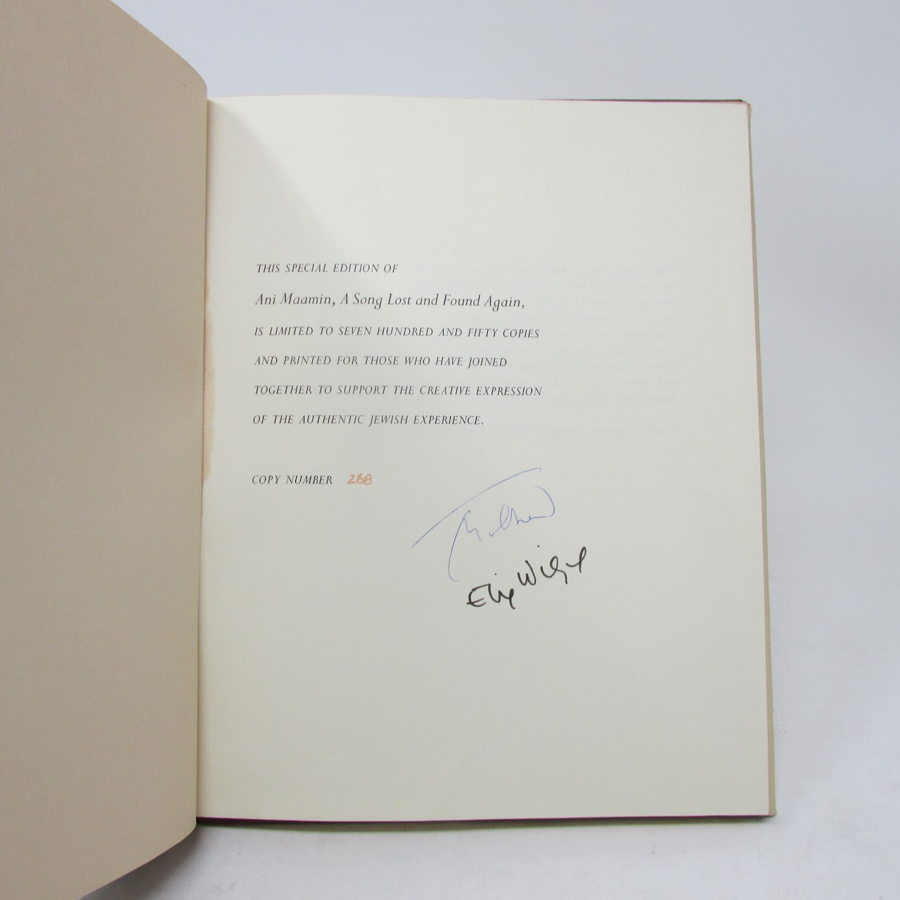 Elie Wiesel: 'Ani Maamin (A Song Lost and Found Again)' Signed Limited First Edition