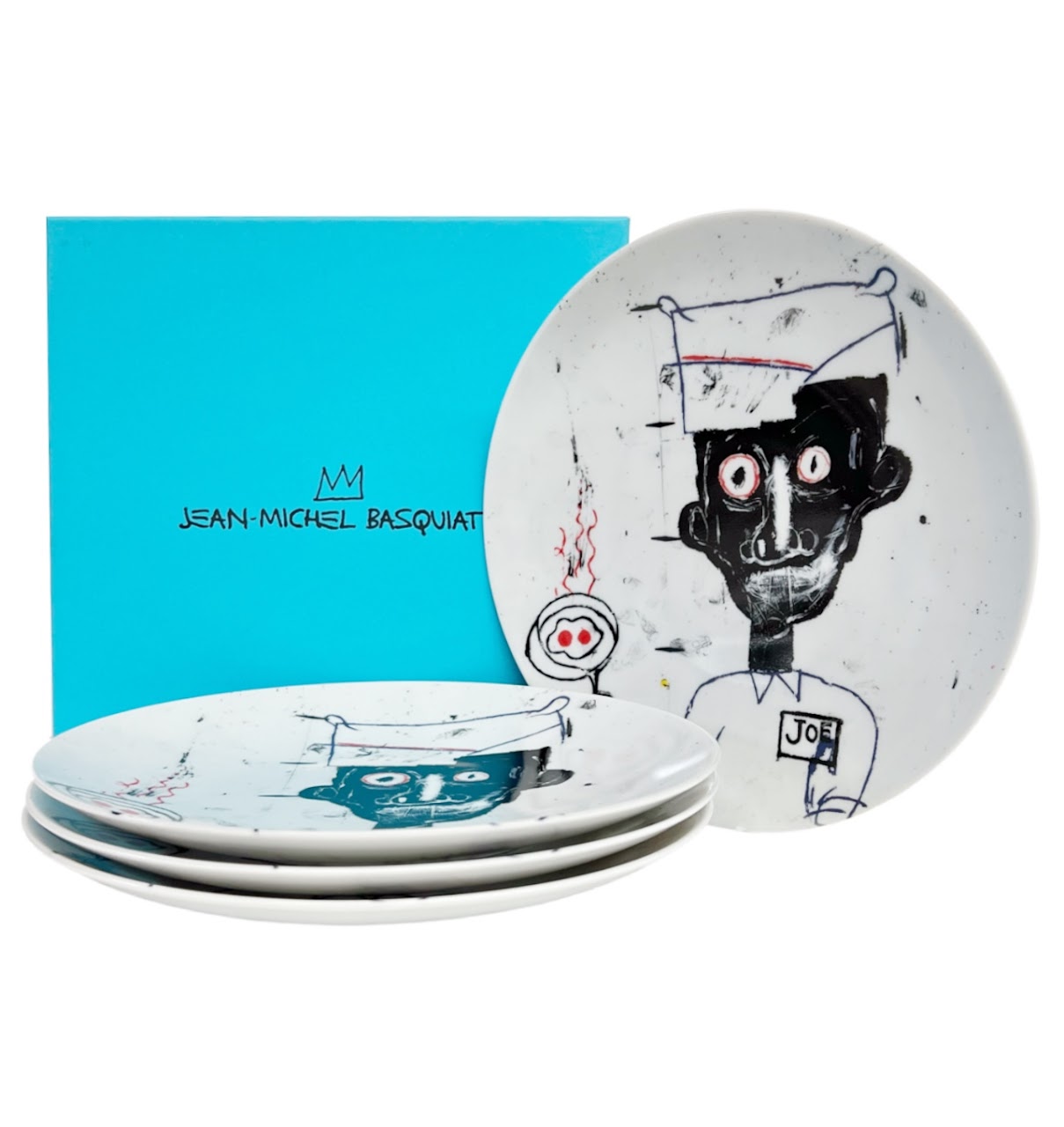 Jean-Michel Basquiat 'Eyes and Eggs' Ligne Blanche Limoges Porcelain Plate Set of Four