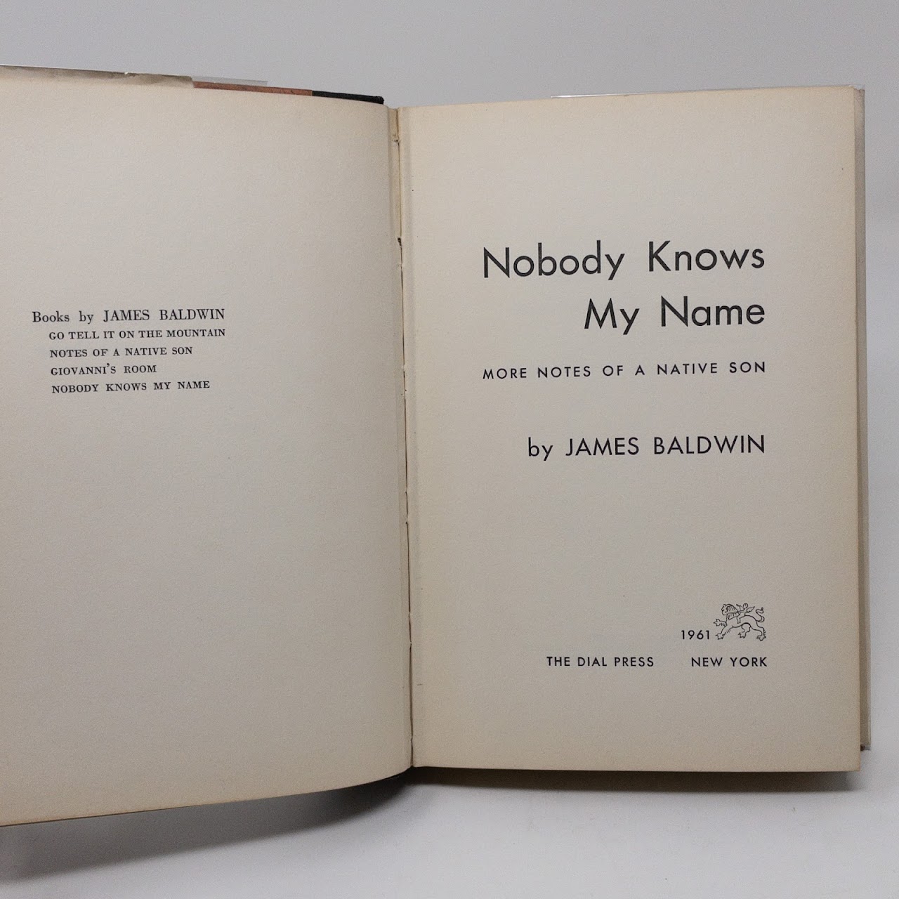 James Baldwin: 1st Ed. 'Nobody Knows My Name'