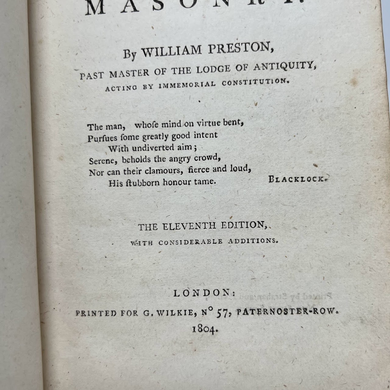 William Preston: 'Preston's Masonry' with Masonic Binding, 1804