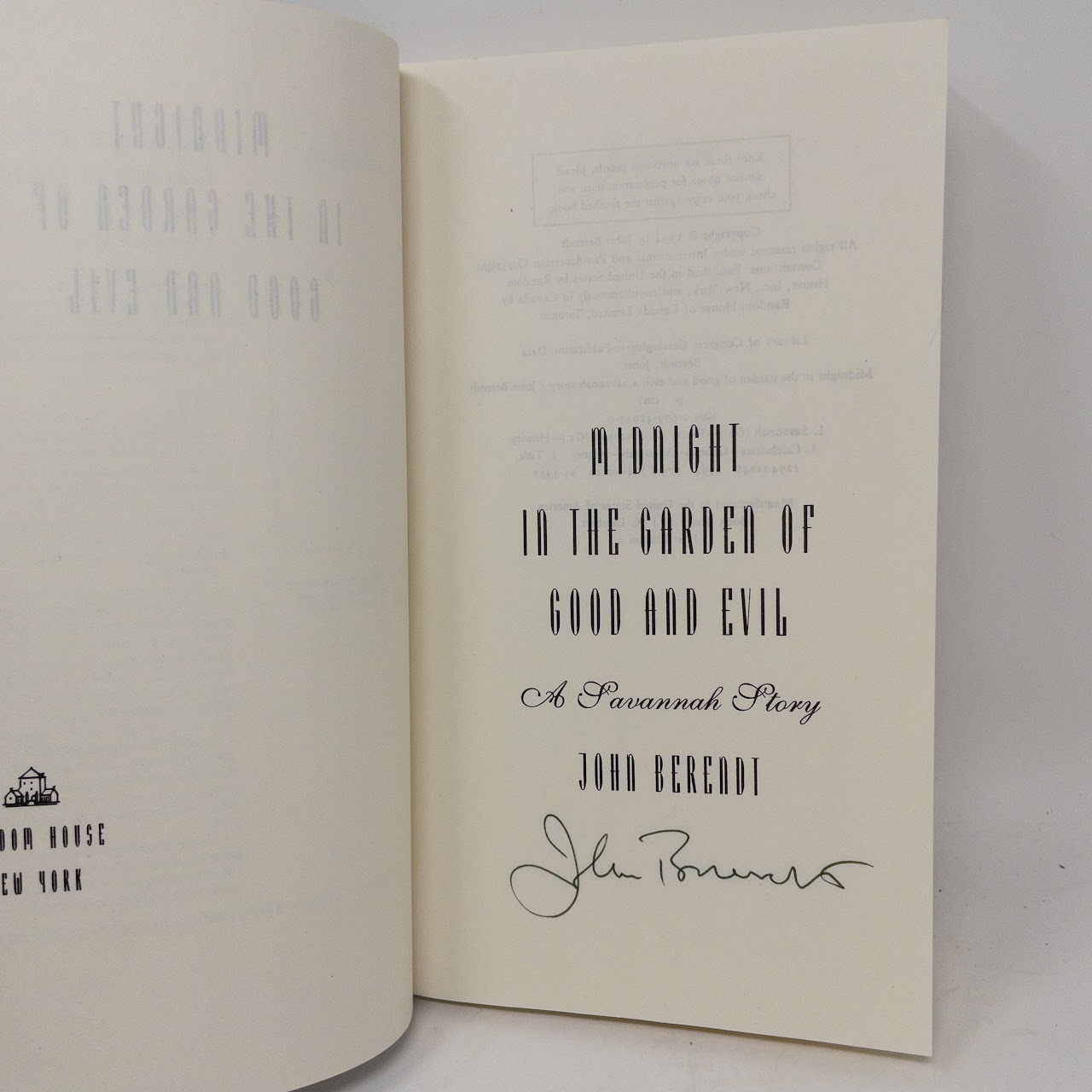 John Berendt: 'Midnight in the Garden of Good and Evil' Signed First Edition