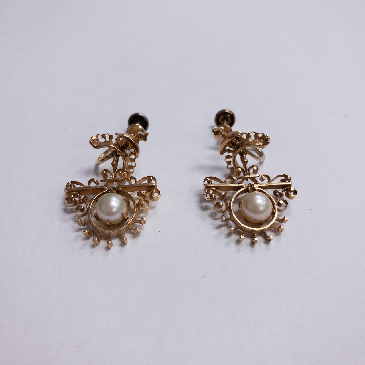 14K Gold and Pearl Screw-Back Earrings