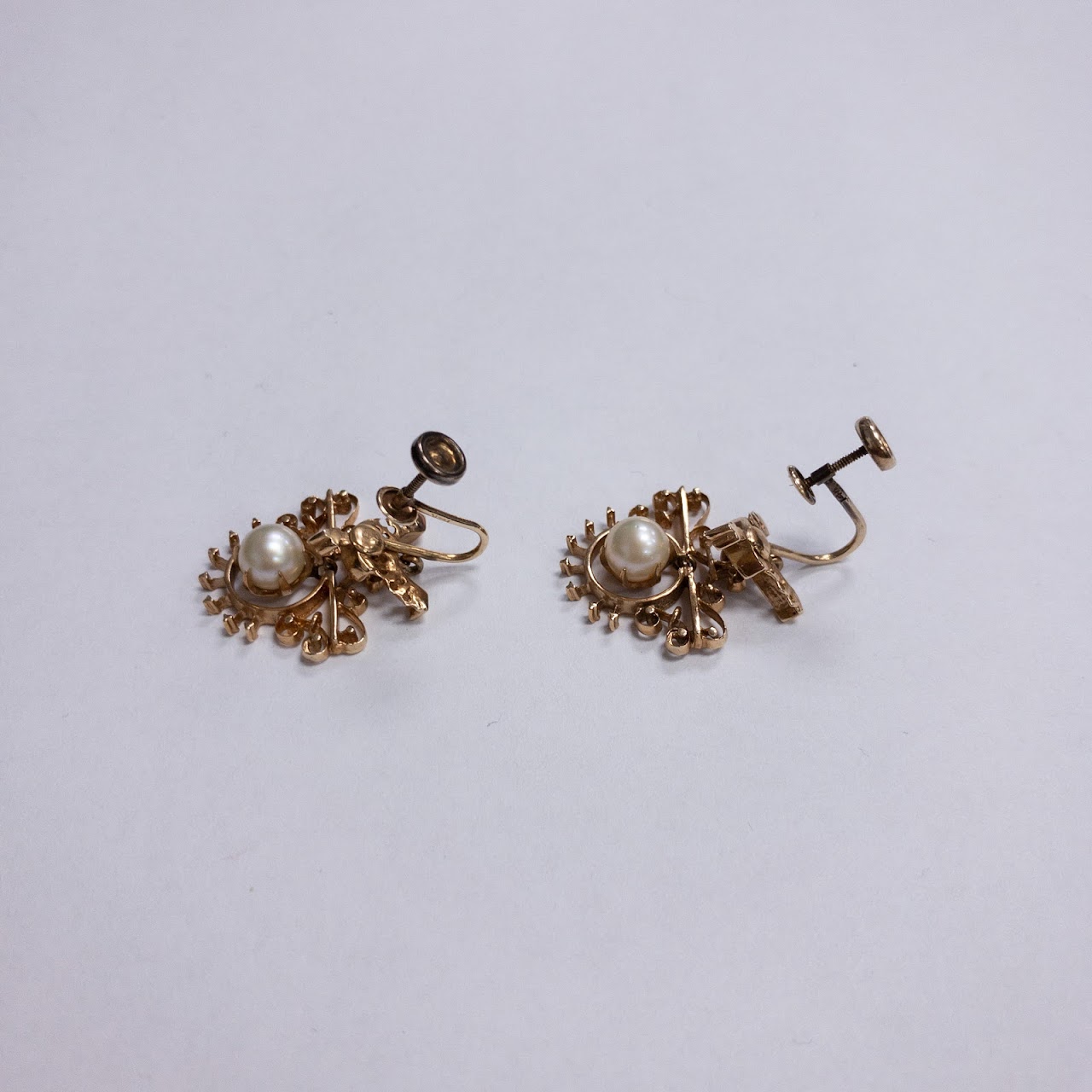 14K Gold and Pearl Screw-Back Earrings