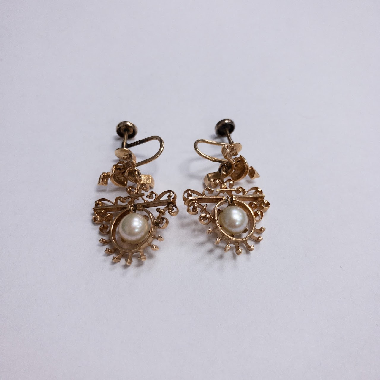 14K Gold and Pearl Screw-Back Earrings