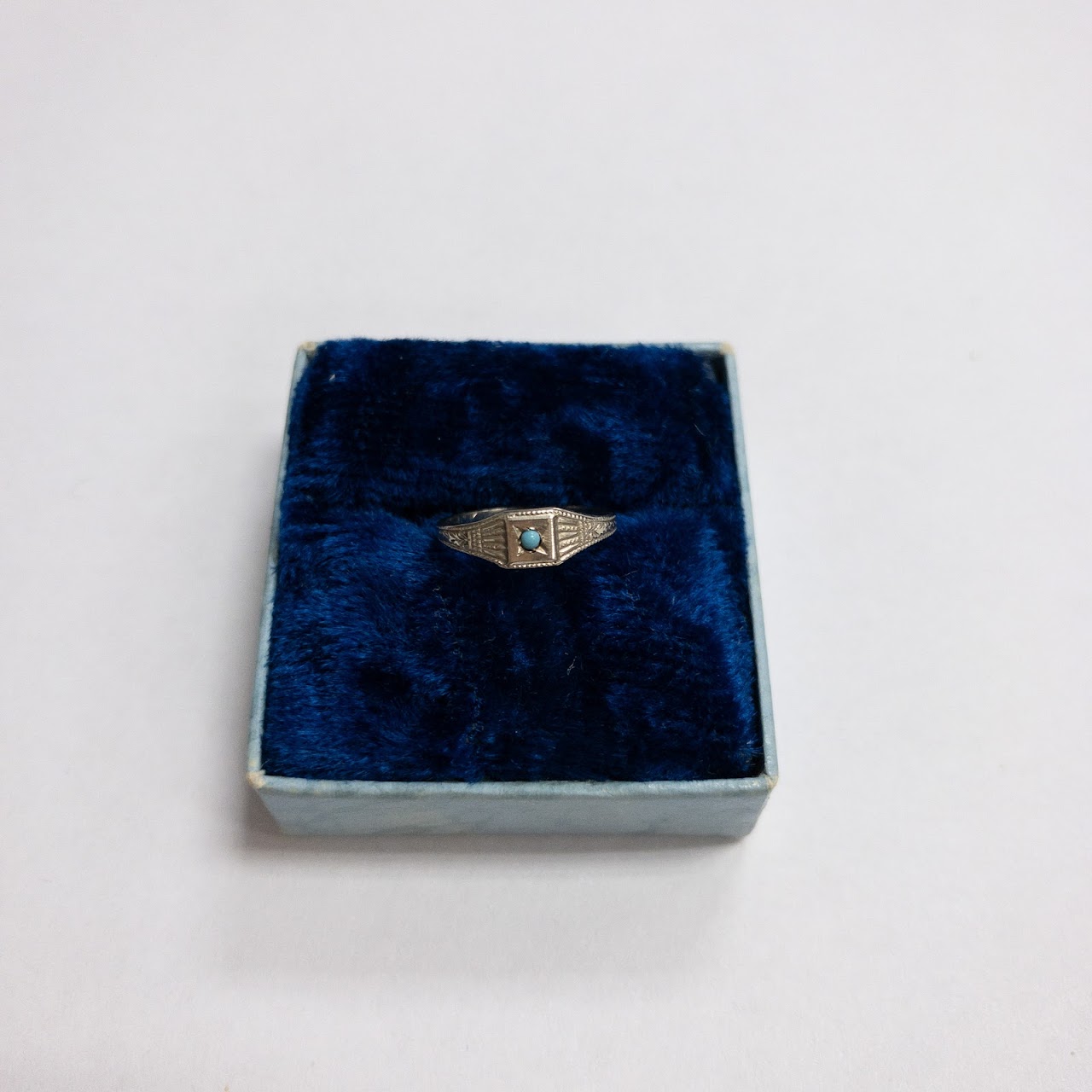 14K White Gold and Turquoise Baby Ring