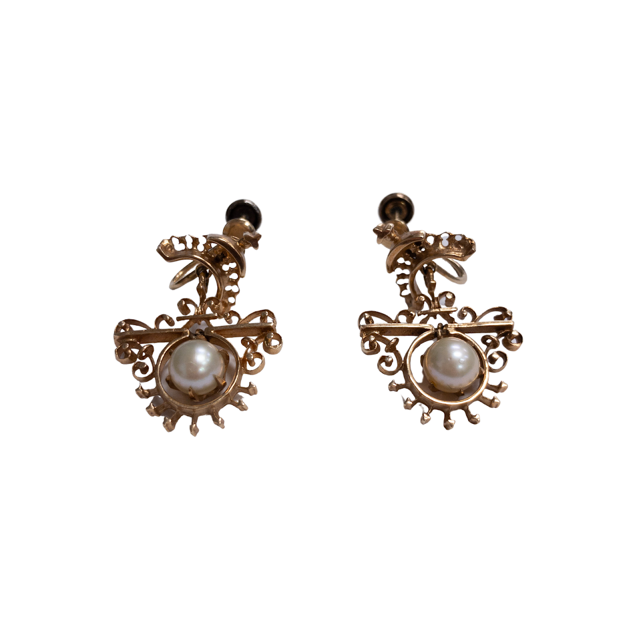 14K Gold and Pearl Screw-Back Earrings