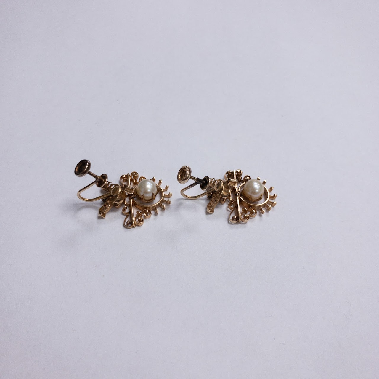 14K Gold and Pearl Screw-Back Earrings