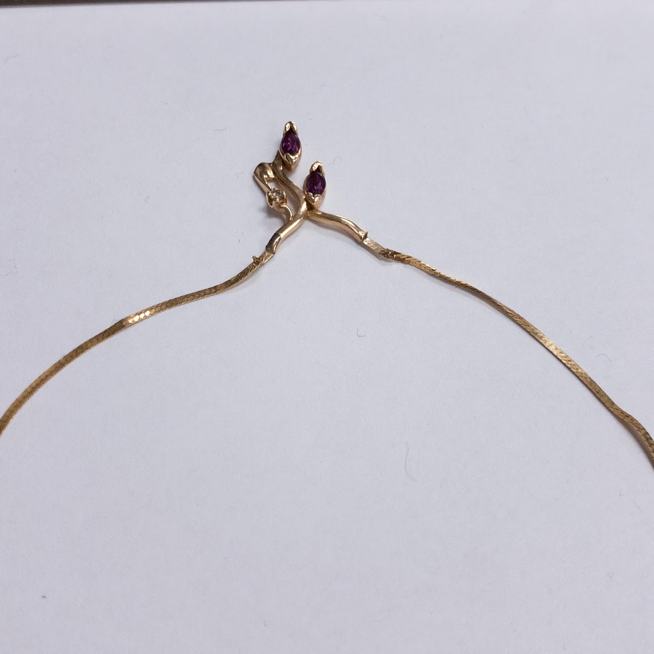 14K Gold. Ruby, and Diamond Necklace and Earring Ensemble