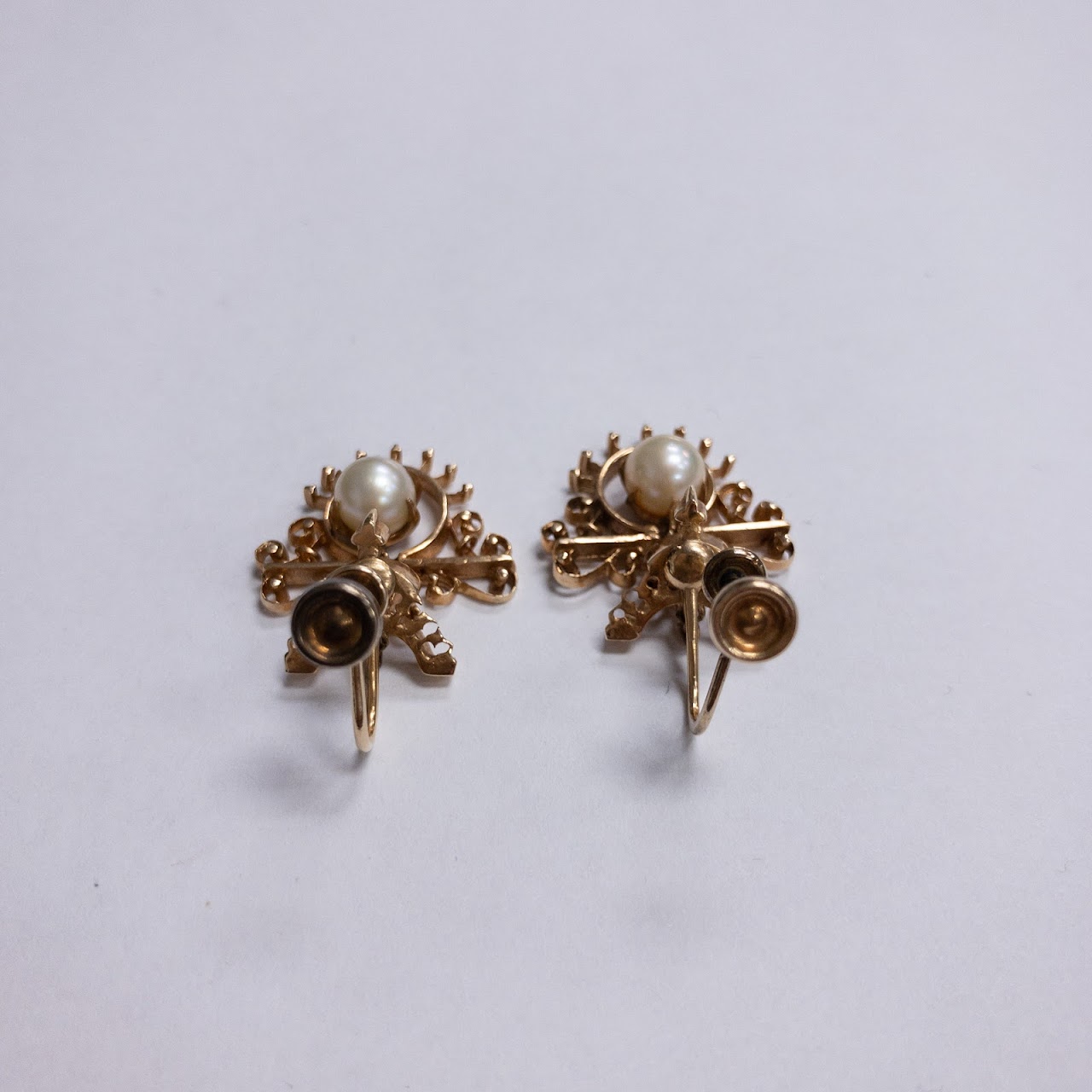 14K Gold and Pearl Screw-Back Earrings