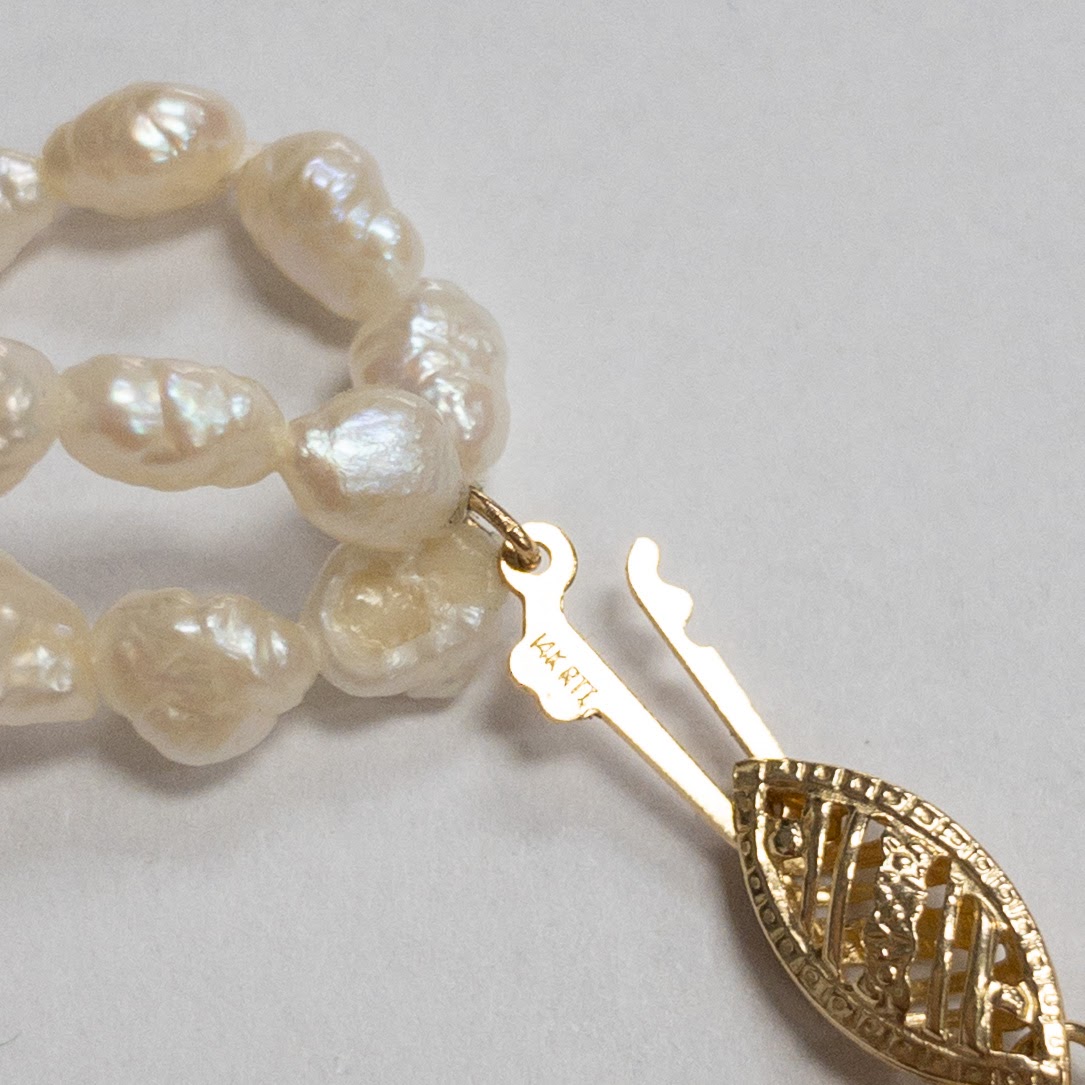 Pearl and 14K Gold Triple Strand Bracelet