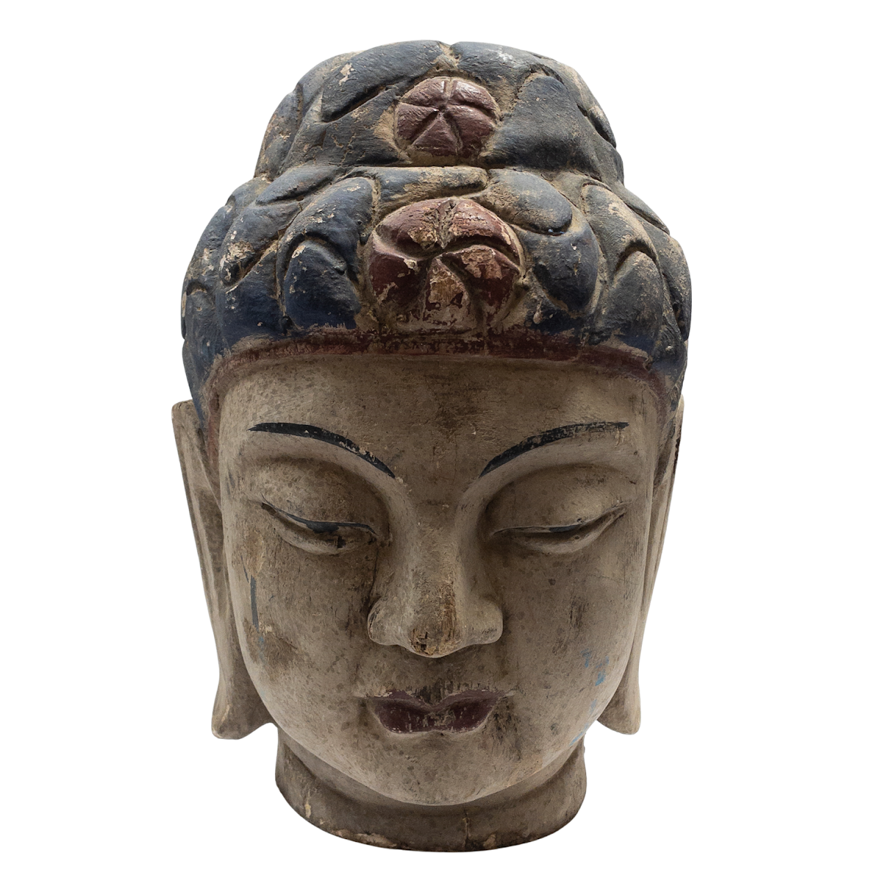 Painted Wood Buddha Head