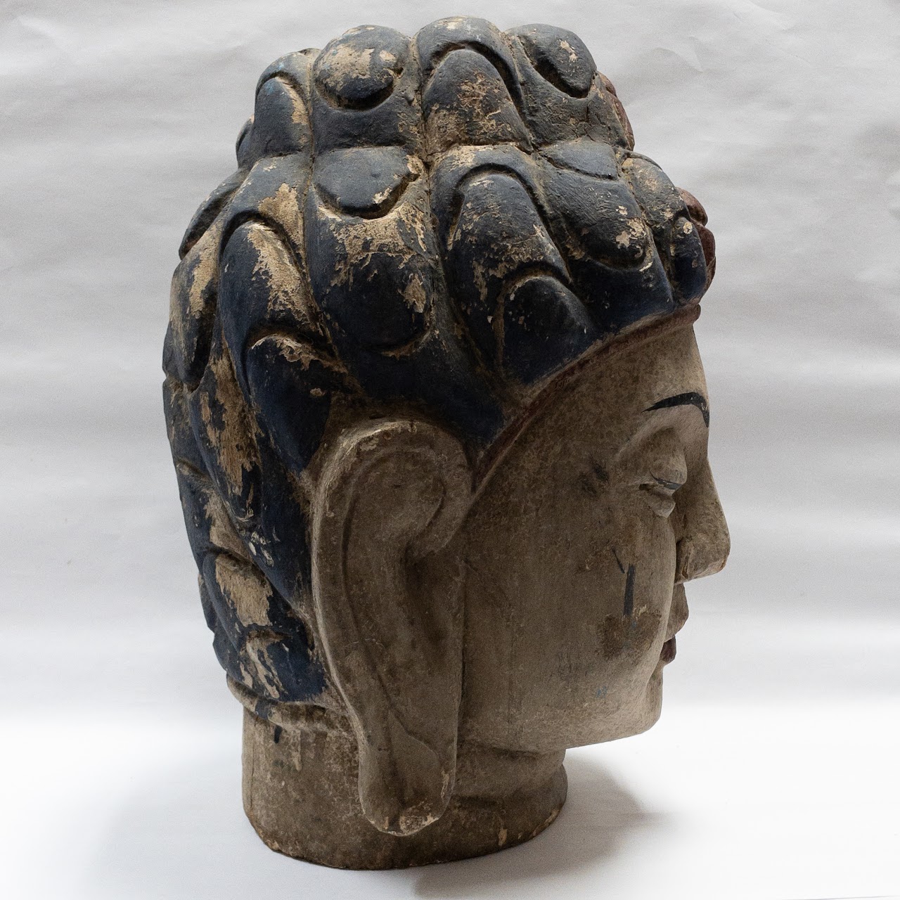 Painted Wood Buddha Head