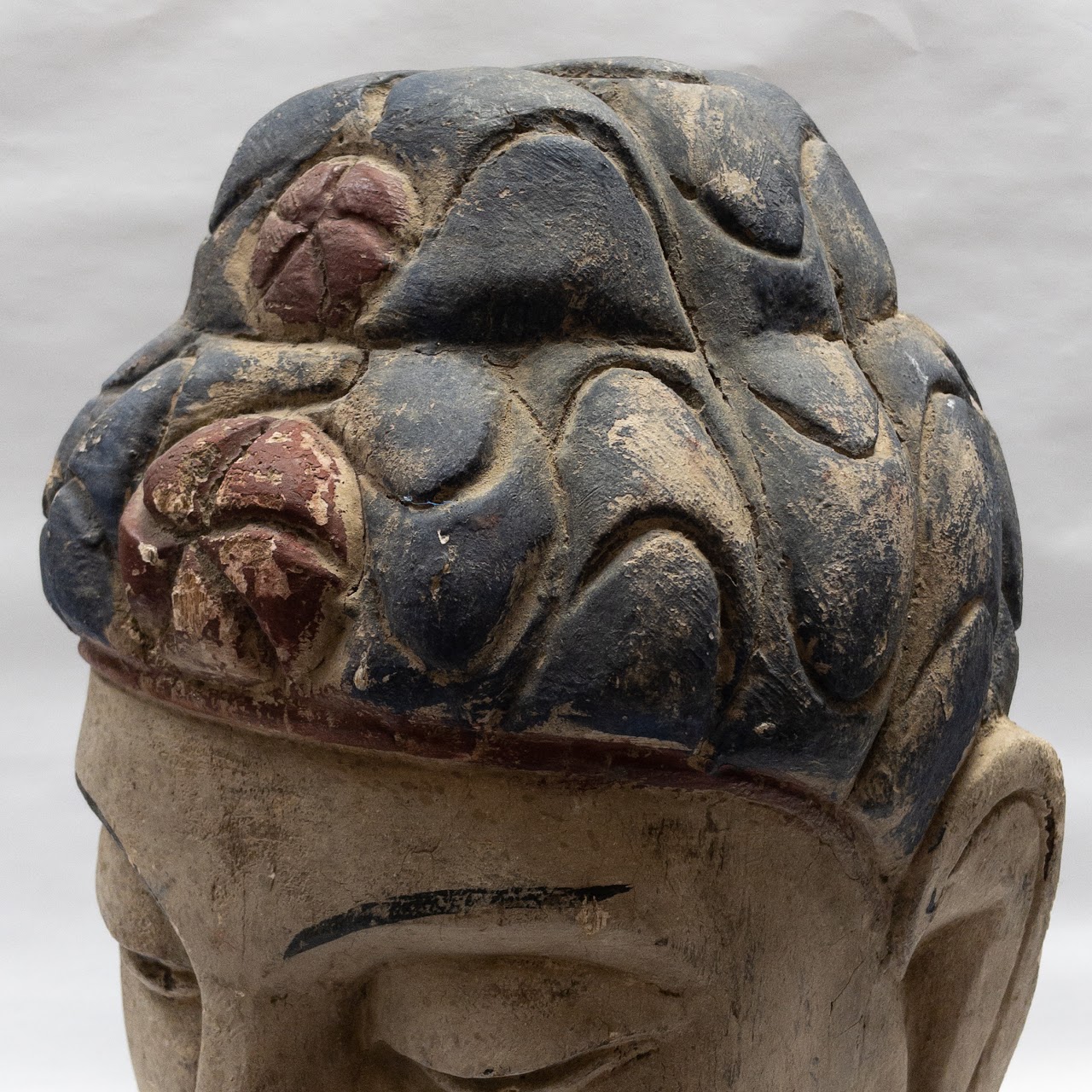 Painted Wood Buddha Head